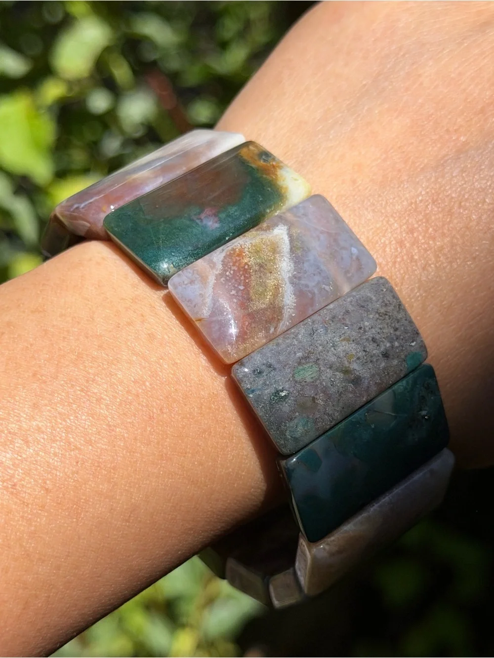 Wide Natural Multi-Color Ocean Jasper Stretch Bracelet Soft Bangle 2033